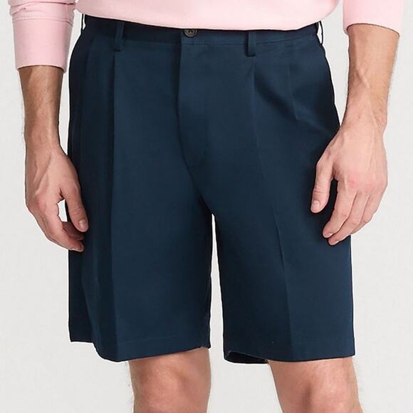 Lands' End Men's 9" Comfort Waist Pleated Front Chino Shorts Navy Size 38 - Picture 1 of 7